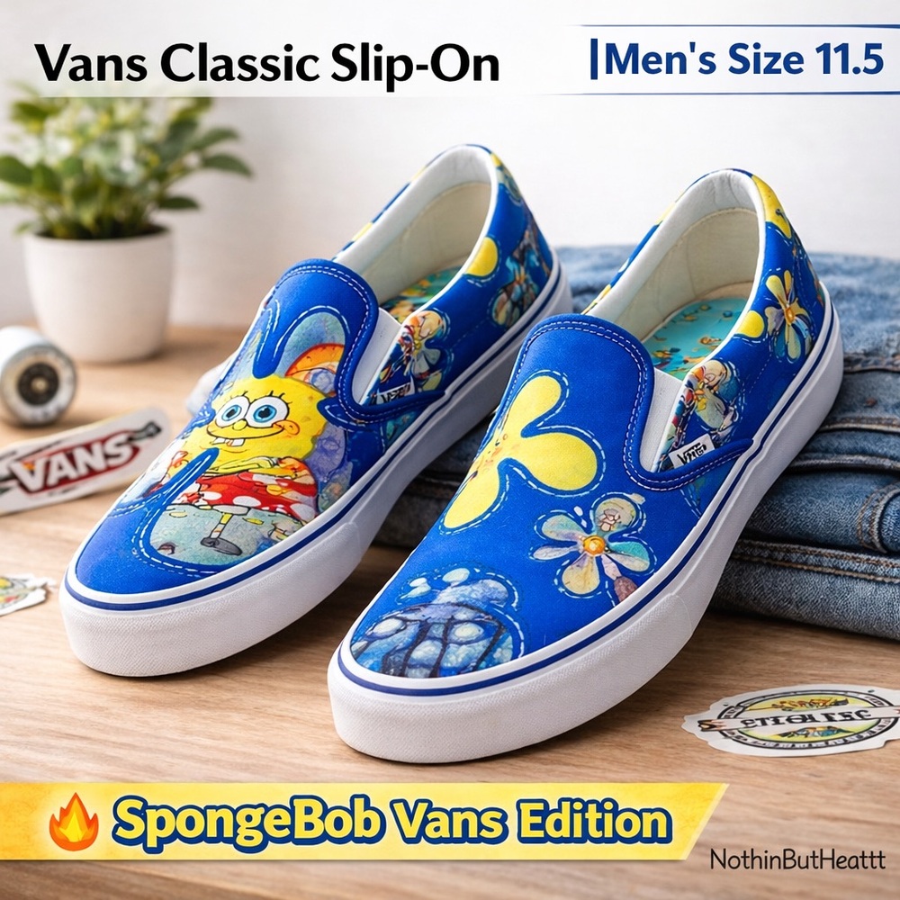 Vans Classic Slip-On SpongeBob SquarePants Blue Men’s 11.5 Shoes